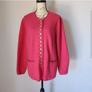 Vintage Geiger 100% Boiled Wool Pink Military Gold Button Long Line Sweater, 40